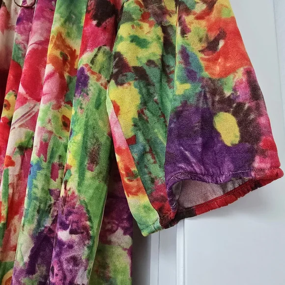 Blumarine Italy Silk Knit Half Sleeve Vibrant Rose Floral Peasant Blouse - Picture 3 of 12